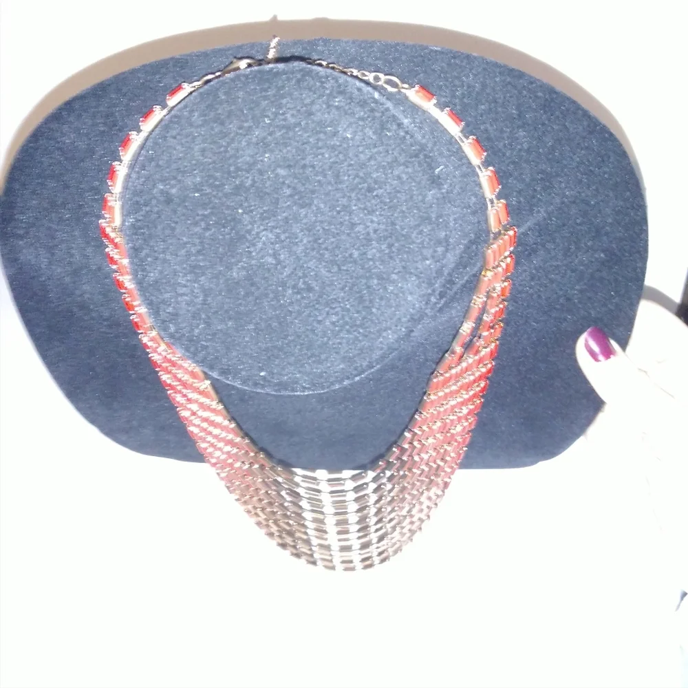 Layered Red Gold Necklace - Picture 3 of 10
